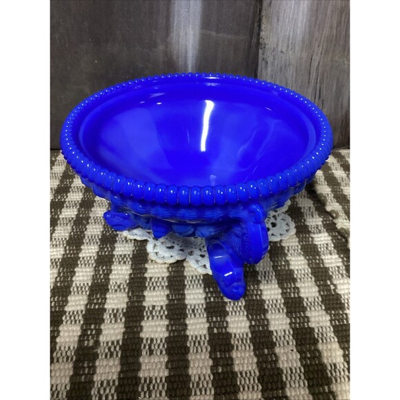 Westmoreland Glass Argonaut Shell Nautilus Covered Candy Dish Blue Slag White - Picture 16 of 16